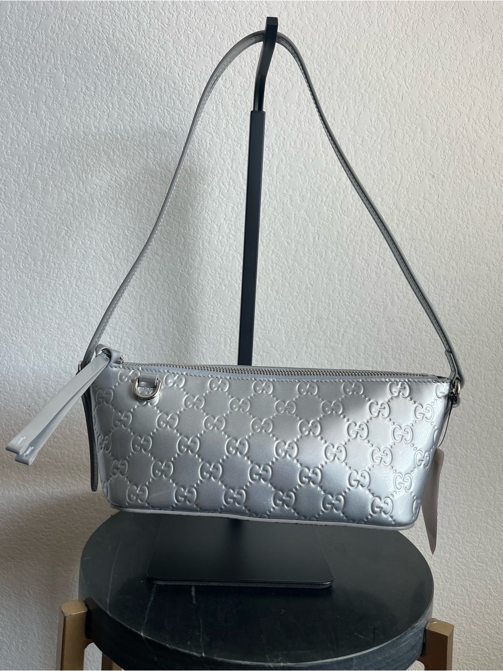 NEW Gucci GG Emblem Small Shoulder Bag in Metallic